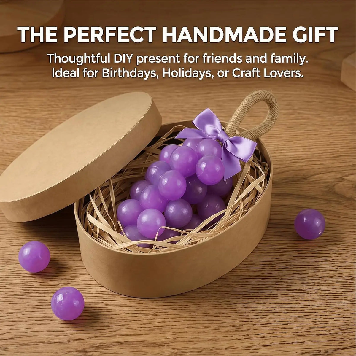Grape Shaped Soap Making Kit with Silicone Mold, DIY Handmade Soap Craft Set with Colorful Twine & Bows for Party Favors